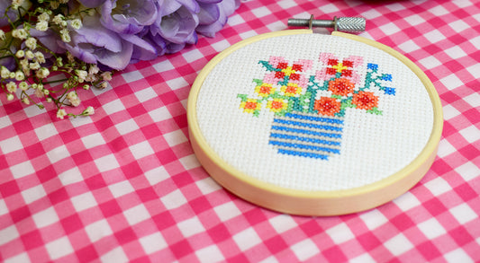 cross stitch kit with flowers