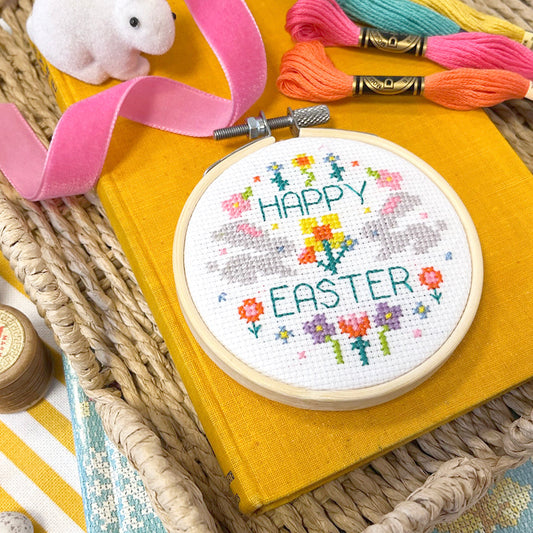 cute mini cross stitch with happy easter motif