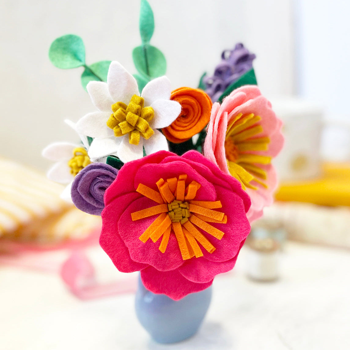 Beautiful posy of colourful felt flowers