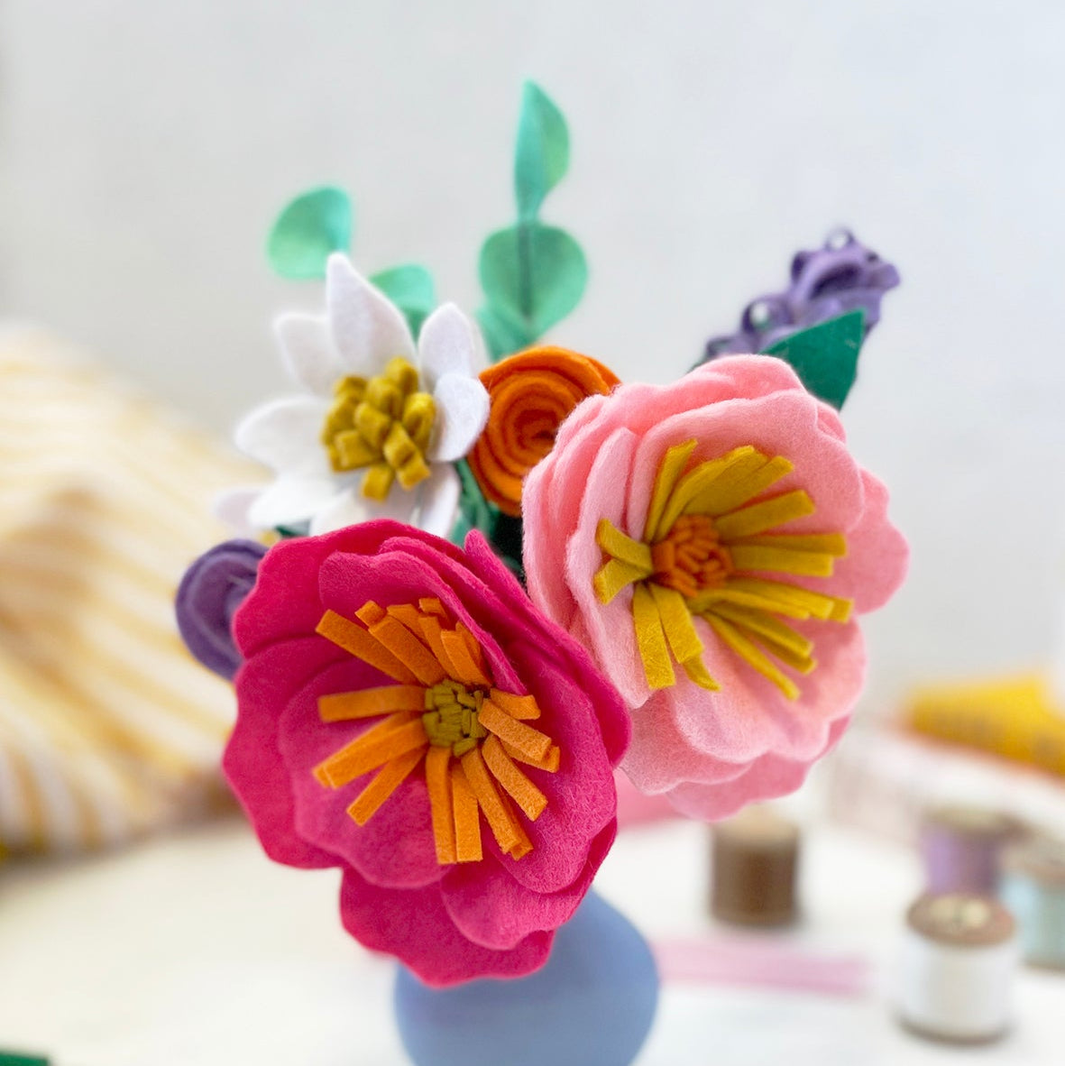 Beautiful selection of colourful felt flowers