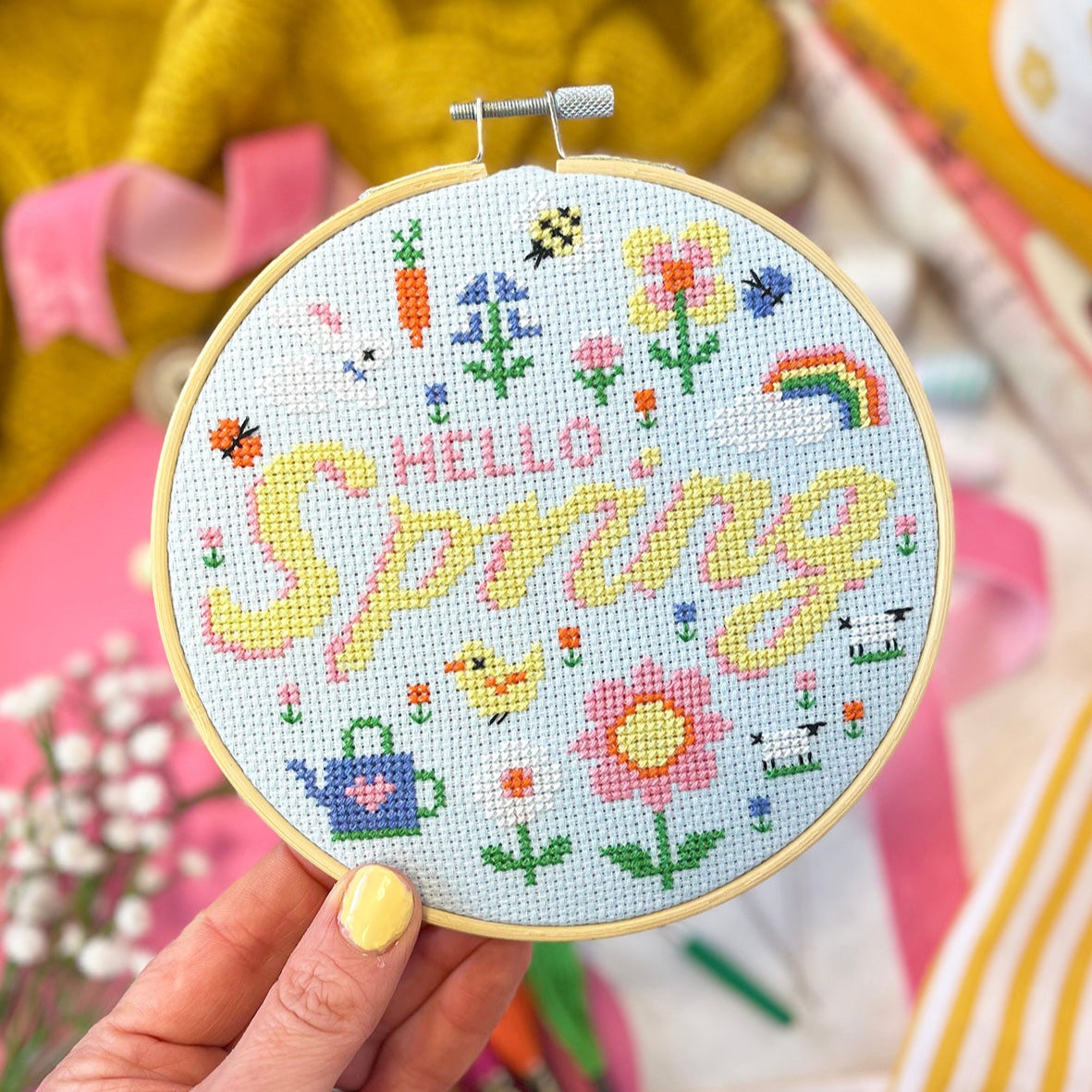 hello spring cross stitch kit 