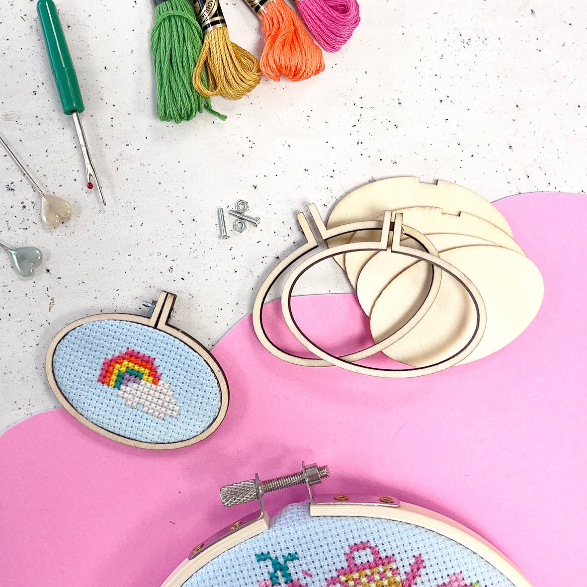 set of three mini embroidery hoops