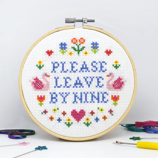 'Please Leave by Nine' Cross Stitch - PDF Pattern