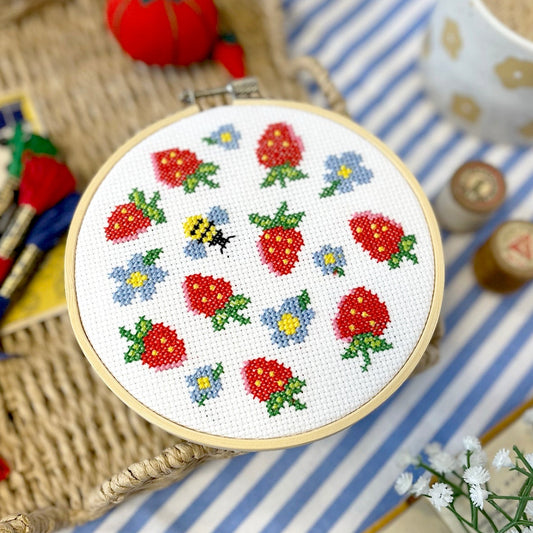 Strawberry cross stitch design thats available as a PDF pattern