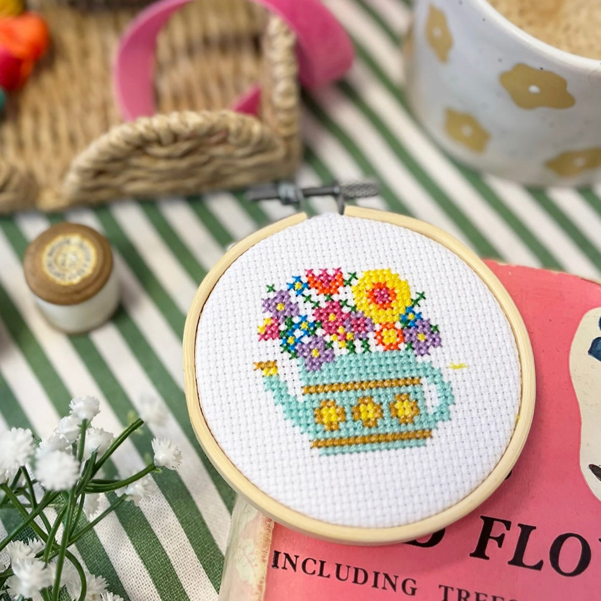 cute cross stitch watering can design